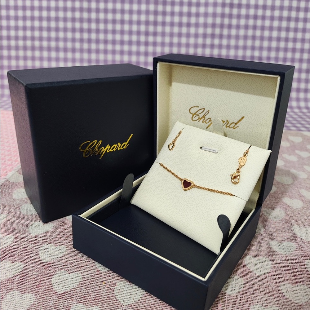 Chopard Rose Gold Chain Bracelet with Red Heart Pendant - Picture 8 of 12